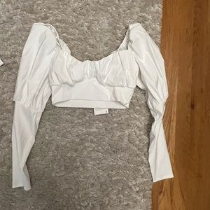 White Zara crop top with puff sleeve